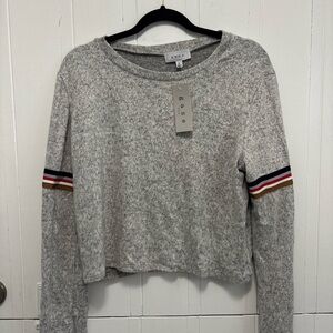 NWT Gaze Gray Knit Women's Top with Striped Sleeves